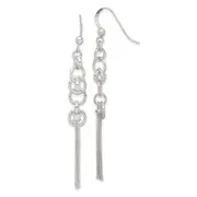 Sterling Silver Polished & D/C Circle Multi-Strand Chain Dangle Earrings