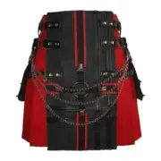 Men's Hybrid Black & Red Fashion Gothic Kilt With Antique Chain Wedding Utility