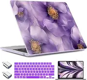 TWOLSKOO Compatible with M4 MacBook Air 15 inch Case 2025-2023 Released Model M4 A3241 M3 A3114 M2 A2941, Plastic Hard Shell & Screen Protector & Keyboard Cover & Type C Adapter, Purple Flowers