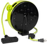 30 Foot Retractable Extension Cord Reel with Breaker Switch and 3 Electrical Pow