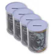 4x Boxsweden Assort Small 8.5x11.5cm Money Tin Storage Coin Round Container Jar