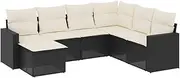 vidaXL Garden Sofa Set with Cushions - 7 Piece Modular Outdoor Black Rattan Patio Furniture with Storage and Washable Covers