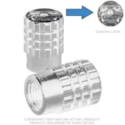 2 Silver Billet Aluminum Knurled Tire Valve Cap - GHOST SKULL FACE - 134
