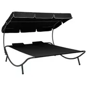 Outdoor Lounge Bed with Canopy and Pillows Black vidaXL