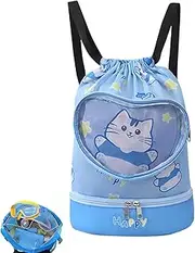 Kids Pool Backpack - Waterproof Beach Bag Backpack - Lightweight Cartoon Drawstring Dry Wet Separated Pool Accessories for Gym Travel School Use Activities Beach Camping Sports