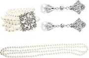 [DEARMAMY] Luxurious Pearl Jewelry Set Necklace Earring Sets Faux Pearl Necklace Elegant Bracelet for Women's Parties Events