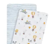 2pc Living Textiles Cotton Bedside Sleeper Fitted Sheets Up Up & Away/Stripes