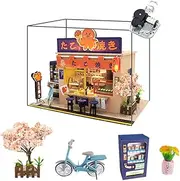 WYD Star Octopus Burning Japanese Style Shop Mini Mini Doll House Kit Assembled LED Light Model Wind and Gift with Dust Cover and Music