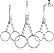 3 Pairs Nose Hair Scissors Rounded Tip Scissors Facial Hair Scissors Stainless Steel Blunt Tip Scissor for Eyebrows, Nose, Moustache, Beard, Grooming