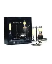 CLASSIC SHAVE GIFT SET, Faux Ivory Badger Shave Brush-Mach 3 Razor-Bowl-Stand
