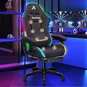 ALFORDSON Gaming Office Chair with 12 RGB LED Lights & 8 Point Massager, Linen Executive Racing Computer Chair with Lumbar Support Footrest & High Back, Fabric Ergonomic Desk Chair for Gamer Dark Grey