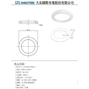 東亞照明 大友照明 大同照明 15W LED 高效率環型燈管 取代傳統30瓦環型日光燈管 環型 白光 黃光 附燈座