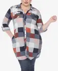 White Mark Plus Size Plaid Tunic Top - Blue/Brown 1X - Women's Shirt