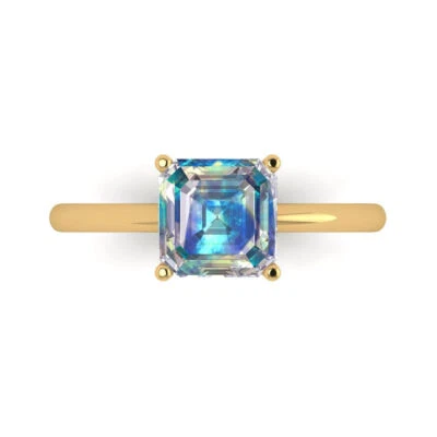 2.0 ct Asscher Cut Moissanite Gemstone Soliaire Engagement Ring, Yellow Gold