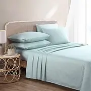 [Tommy Bahama] Queen Sheet Set, 6-Piece Set, Luxurious Sateen Cotton-Rich Bedding Set, Tropical Home Décor with Bonus Pillowcases (Solid Turquoise, Queen)