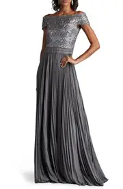 Tadashi Shoji Sequin Bodice Short Sleeve Gown in Mist at Nordstrom, Size 20W