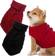 2PCS Pet Sweater, Pet Turtleneck Knitting Sweater, Small Dog Warm Winter Sweater (S, Black and red)
