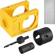 Door Hardware Installer | Lockset Hole Saw Kit -Deadbolt Installation Tool, Door Knob Drilling Kit | Carbon Steel Hand Tools with Guide Template, Door Hole Drilling Tool for 1-3/8 to 1-3/4 Inch Doors
