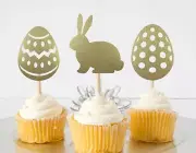 Easter Eggs And Bunny Cupcake Toppers Double Sided Glitter Cardstock Set of 12