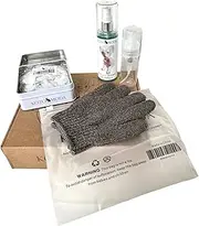 Kotomoda Bath Shower SPA Set for Sphynx and Other Naked Pets Shampoo 120 ml with Foam Generator, Shower caps in The tin Box, Bathing Gloves