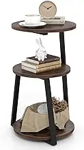 Giantex Round End Table, Industrial Side Table with Sturdy Metal Frame, Coffee Table, 3-Tier Bedside Table for Bedroom, Living Room, Couch, Accent Table for Small Spaces, Rustic Brown (1)