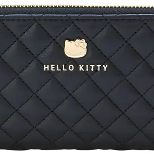 【震撼精品百貨】Hello Kitty 凱蒂貓~日本Sanrio三麗鷗 KITTY菱格紋皮質拉鍊長夾(黑金logo款)*96240