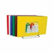 Cutting / Chopping Board Set Colour Coded 380x510x19mm Brushes Tongs & Stand