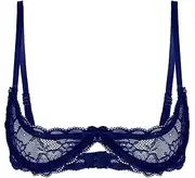 [Sinleey] Womens Sheer Lace Lingerie 1/4 Cups Bare Exposed Breast Underwire Push Up Bra Tops