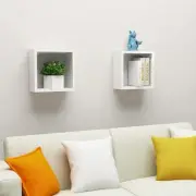 High Gloss White Wall Cube Shelves Set of 2 Floating Storage Units 30x15x30 cm