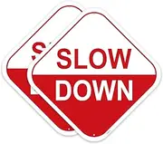 2-Pack Slow Down Sign. 12 x 12 Inches Reflective Rust Free Aluminum Sign, Waterproof, Weatherproof, Scratch and UV Resistant. Easy to Mount, Red