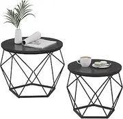 VASAGLE Round Coffee Tables, Set of 2 Side Tables, Modern Style, Removable Tabletop, Steel Frame, for Living Room, Black LET040B22