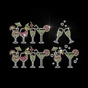 Wine Cup Rhinestone Iron-On Transfer, 11.7 x 8.3 inches, Crystal Applique for Clothing, Shoes, Bags