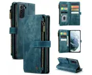 For Samsung Galaxy S22+ S22 Plus Genuine CaseMe Durable Magnetic Flip Zipper Card Holder Phone Case Cover - Blue