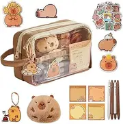 Capybara Pencil Case Set,Large Capacity Capybara Pen Case,with Stickers, Brooches, Keychains, Pen Post-it Notes, Plush Pendants (8 pcs)