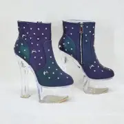 Ocho Purple Multi Reflective Ankle Boots Clear Platform & Chunky Heels Moon Star