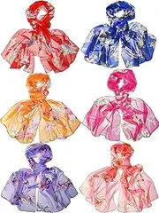 [ROLVNHTV] 6 Pieces Lightweight Scarf for Women Ladies Floral Pattern Neck Scarfs Colorful Silk Vintage Scarf Wraps Dressy Long Chiffon Scarves Silk Shawls Warps Flower Print Sheer Head Scarf, Multi