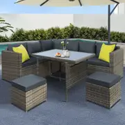 Aluminum Gardeon Outdoor Dining Set Table Chairs Wicker Setting Grey