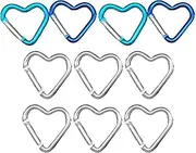 [Yeesabella] 10pcs Heart Shaped Keychain Clips Heavy Duty, Silver Blue Aluminum Alloy Carabiner Spring Snap Hook Holder, Lightweight Rustproof