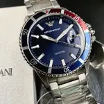 【EMPORIO ARMANI】ARMANI阿曼尼男錶型號AR00020(寶藍色錶面寶藍錶殼銀色精鋼錶帶款)