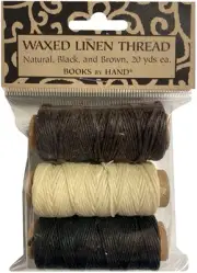 Lineco Waxed Linen 5 Ply Thread 3/Pkg-Natural, Brown, Black; 20yds Each BBHM891