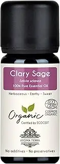 Aroma Tierra Clary Sage Essential Oil - 100% Pure, Organic, & Therapeutic Grade – For Aromatherapy, Wellness, Diffuser - 10ml