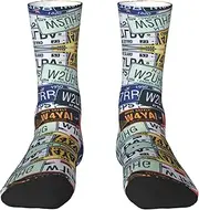 [EdWal] Soft License Plate print Moisture Wicking Socks Sports Socks for Men and Women Warm thermal Boot Hiking Socks