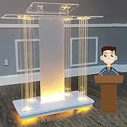 Clear Podium Stand Acrylic Pulpits for Churches, Professional Transparent Presentation Lectern with Wide Reading Surface, Floor-Standing Rolling Podium for Weddings, Classrooms, Office and C