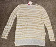 sass and bide On The Line Cream Gold Stripe Knit Large RRP 320