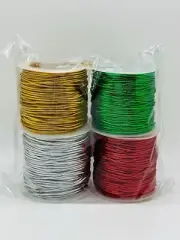 4 Rolls Metallic Elastic Stretch Cord Crafting Decorative Cord, RD/GN/GD/SIL New