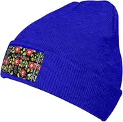 [OdDdot] Ukrainian Embroidery Style Rose Print Beanie Hats for Women Men,Winter Hats,Knit Hat,Mens Beanies,Brimless Hat,Skater Beanie, Blue, One size