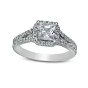 1.5 CT. T.W. Princess-Cut Natural Diamond Frame Split Shank Engagement Ring in Solid 14K White Gold (I/I2)