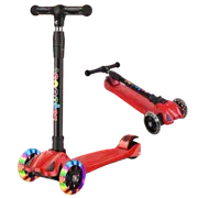 Red Foldable Kids Scooter Adjustable Height Flashing LED Lights 3 Wheels Kick Push