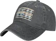 [MDATT] Blue Beige Square Pattern Baseball Cap Adjustable Twill Bulk with Ponytail Hole Washed Dad Hat for Men Women