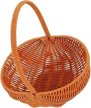 MOBUTOFU Handwoven Watermelon Shaped Woven Basket Vintage Picnic Basket for Storage Home Decoration Creative Handmade Flower Rustic Countryside Style